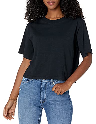 The Drop Damen Sydney T-Shirt, kurzer Cropped-Stil, Rundhalsausschnitt, Schwarz, M von The Drop