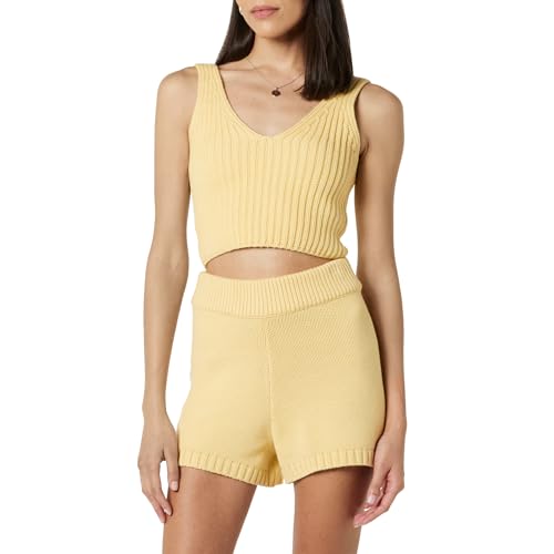 The Drop Damen Sylvie Double V-neck Textured Rib Cropped Sweater Tank, Butter, M von The Drop