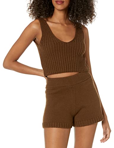 The Drop Damen Sylvie Double V-neck Textured Rib Cropped Sweater Tank, Kaffeebohnen, XXS von The Drop