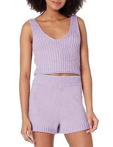 The Drop Damen Sylvie Rippstrick-Tanktop mit V-Ausschnitt vorn und hinten, strukturiert, bauchfrei, Digitaler Lavendel, XXL von The Drop