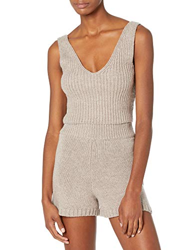 The Drop Damen Sylvie Rippstrick-Tanktop mit V-Ausschnitt vorn und hinten, strukturiert, bauchfrei, Heather Mushroom, L von The Drop