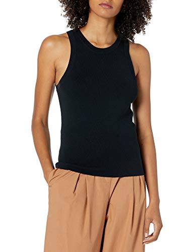 The Drop Damen Tank Top Gina, enganliegend, ärmellos, hoher Halsausschnitt, tiefer Armausschnitt, Schwarz, L von The Drop