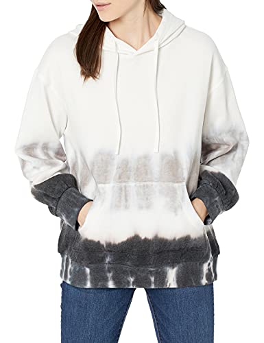 The Drop Damen Tatyana Sweatshirt mit Kapuze und langen Ärmeln, aus Fleece, Schwarz mit Batikfärbung, S von The Drop