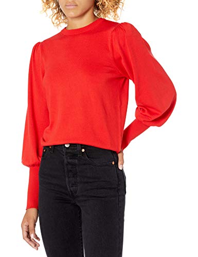 The Drop Damen Vivienne Pullover mit Schulterpolstern, Rundhalsausschnitt und Ballonärmeln, Feuerrot, XXL Große Größen von The Drop