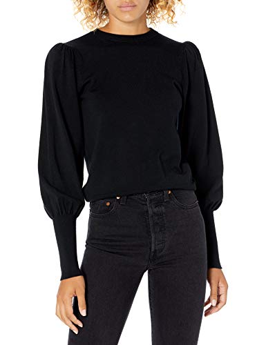 The Drop Damen Vivienne Pullover mit Schulterpolstern, Rundhalsausschnitt und Ballonärmeln, Schwarz, XXS von The Drop