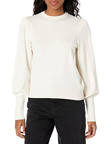 The Drop Damen Vivienne Pullover mit Schulterpolstern, Rundhalsausschnitt und Ballonärmeln, Whisper White, XXS von The Drop