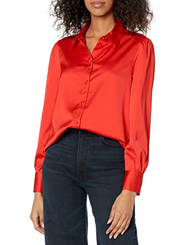 The Drop Damen @lucyswhims Hemd zum Knöpfen mit langen Ärmeln, Rot, XS von The Drop