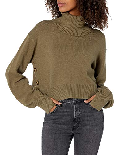 The Drop Damen @lucyswhims Rollkragenpullover in kurzer Cropped-Länge mit seitlichen Knöpfen, Capers Olive, 4XL Große Größen von The Drop