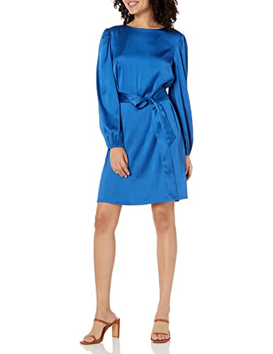 The Drop Damen @shopdandy Seidiges Stretch-Kleid mit Gürtel, Klassisches Blau, S von The Drop
