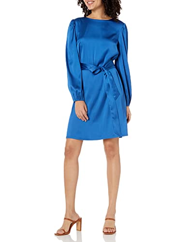 The Drop Damen @shopdandy Seidiges Stretch-Kleid mit Gürtel, Klassisches Blau, XS von The Drop