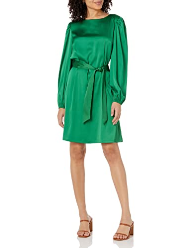 The Drop Damen @shopdandy Seidiges Stretch-Kleid mit Gürtel, Smaragd., XS von The Drop