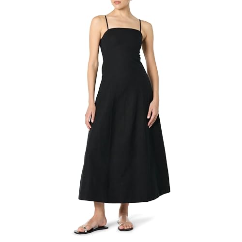 The Drop Daphne Square Neck Linen Maxi Dress Maxikleid, Schwarz, XXL von The Drop