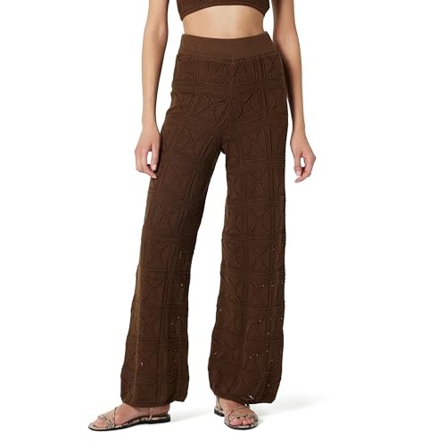 The Drop Diza Pull On Flare Leg Crochet Pant Hose, Kaffeebohnen, L von The Drop