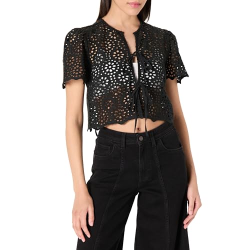 The Drop Doca Lace Tie Front Top with Scallop Detail Blusen, Schwarz, 3XL Große Größen von The Drop