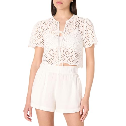 The Drop Doca Lace Tie Front Top with Scallop Detail Blusen, Weiß, S von The Drop