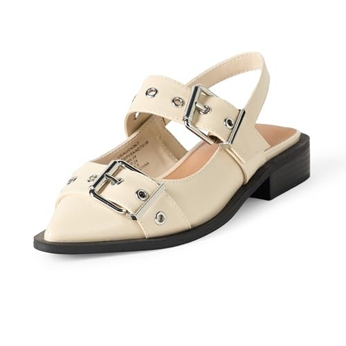 The Drop Evie Moto Pointed Toe Flat Flache Schuhe, Creme, 39.5 EU von The Drop
