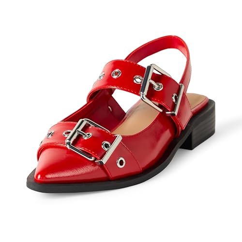 The Drop Evie Moto Pointed Toe Flat Flache Schuhe, Rot, 38.5 EU von The Drop