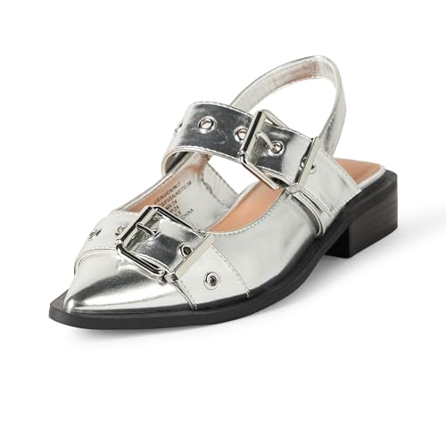 The Drop Evie Moto Pointed Toe Flat Flache Schuhe, Silber, 40 EU von The Drop