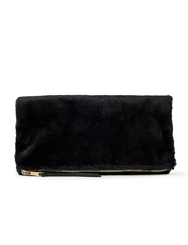 The Drop Faltbare Clutch mit Reißverschluss für Damen, Southampton, Schwarzes Kunstfell, Einheitsgröße von The Drop