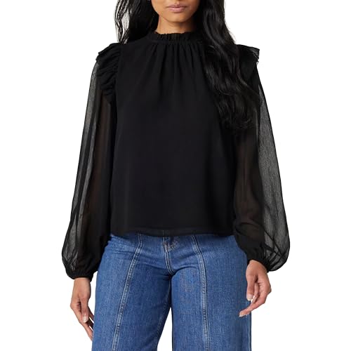 The Drop Feme Romantic Ruffle Shoulder Blouse Blusen, Schwarz, XXL von The Drop