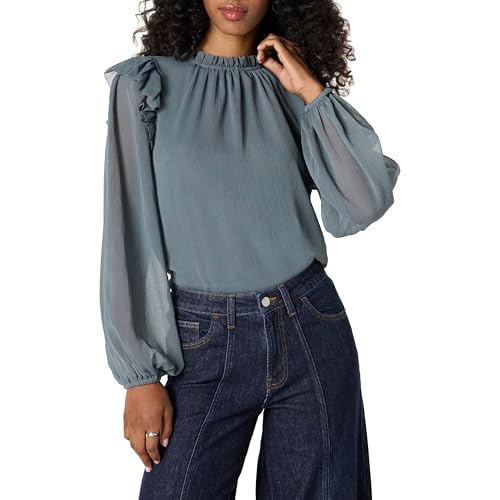 The Drop Feme Romantic Ruffle Shoulder Blouse Blusen, Stormy Weather, L von The Drop