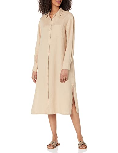 The Drop Fiona Midi-Hemdkleid für Damen, aus Leinen, Relaxed-Fit, Hummus, X-Small von The Drop