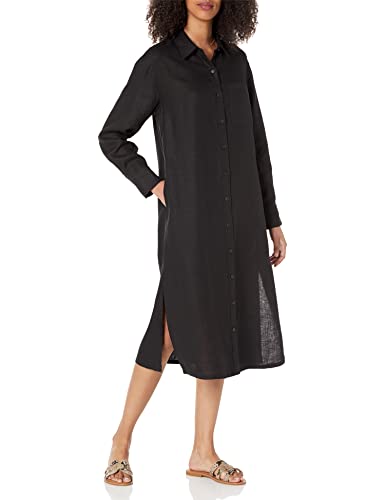 The Drop Fiona Midi-Hemdkleid für Damen, aus Leinen, Relaxed-Fit, Schwarz, X-Small von The Drop