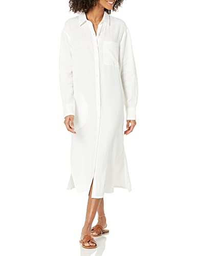 The Drop Fiona Midi-Hemdkleid für Damen, aus Leinen, Relaxed-Fit, Weiß, Medium von The Drop