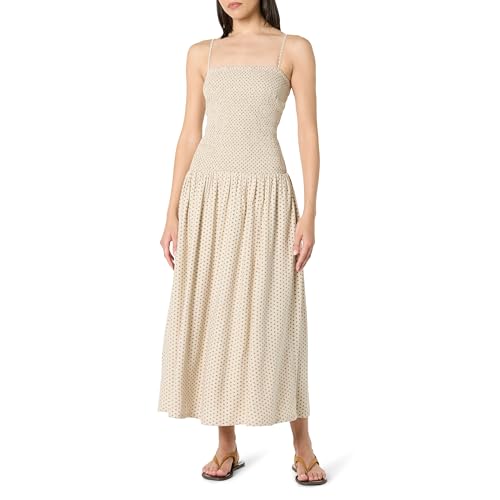 The Drop Florencia Smocked Bodice Linen Maxi Dress Maxikleid, Whisper White/Sepia Tint Polka Dot, L von The Drop