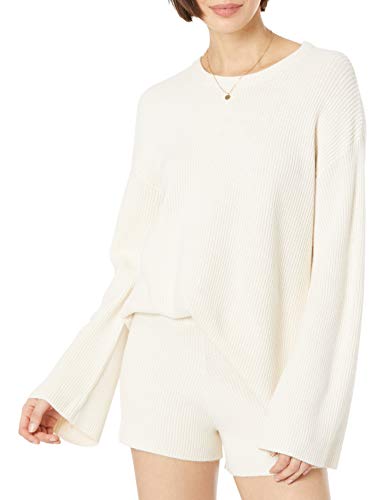 The Drop Gerippter Pullover mit Rundhalsausschnitt und Rückenschlitz (in Übergröße erhältlich), Whisper White, 4XL Große Größen von The Drop