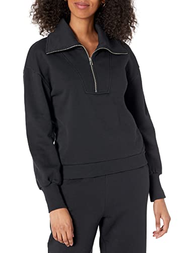 The Drop Hayley Fleece-Sweatshirt mit halbem Reißverschluss für Damen, Schwarz, Größe M von The Drop