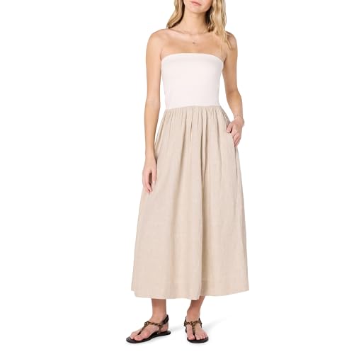 The Drop Hellen Strapless Mixed Media Maxi Dress Maxikleid, Weiß/Naturleinen, XXS The Drop Hellen Strapless Mixed Media Maxi Dress Maxikleid, Weiß/Naturleinen, XXS von The Drop