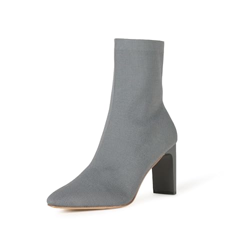 The Drop Jane Schlupf-Stiefelette Absatz Hohe Stiefel, Anthrazit-Strick, 39.5 EU von The Drop
