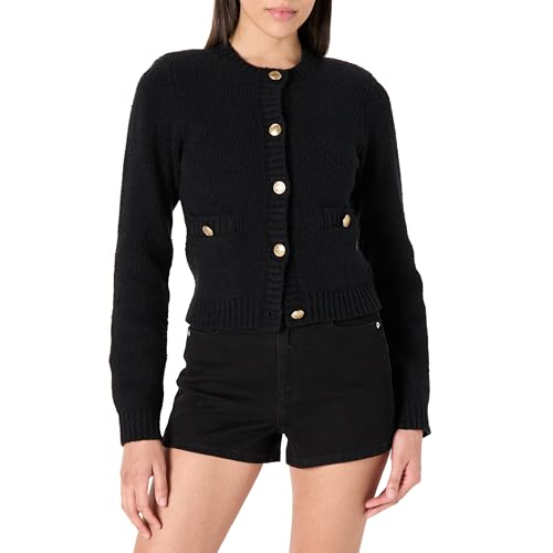 The Drop Janice Gold Button Fitted Sweater Cardigan Strickjacken, Schwarz, L von The Drop