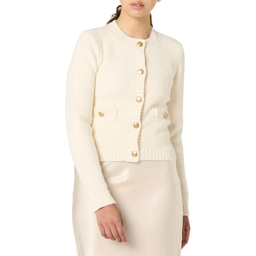 The Drop Janice Gold Button Fitted Sweater Cardigan Strickjacken, Whisper White, M von The Drop