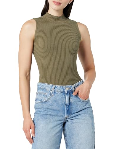 The Drop Karolina Sleeveless Ribbed Mock-Neck Sweater Fashion-t-Shirts, Capers Olive, L von The Drop