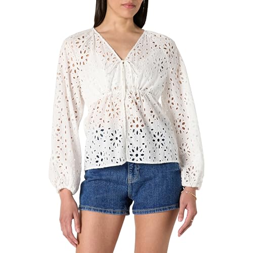 The Drop Kerena Tie Front Balloon Sleeve Blouse Blusen, Weiße Öse, XXL von The Drop