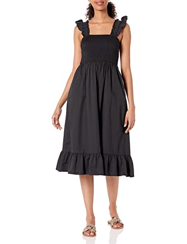 The Drop Kimi Ruffled Shoulder Smocked Midi Dress Kleider, Schwarz, X-Large von The Drop