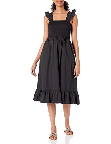 The Drop Kimi Ruffled Shoulder Smocked Midi Dress Kleider, Schwarz, X-Small The Drop Kimi Ruffled Shoulder Smocked Midi Dress Kleider, Schwarz, X-Small von The Drop