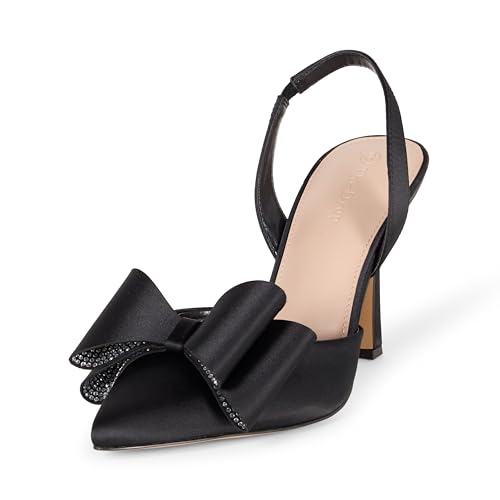 The Drop Klara Slingpumps mit Verzierung Sandalen, Schwarzer Satin, 38 EU von The Drop
