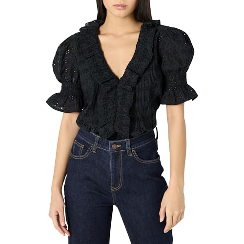 The Drop Lenai Pintuck Eyelet Blouse Blusen, Schwarz, XL von The Drop