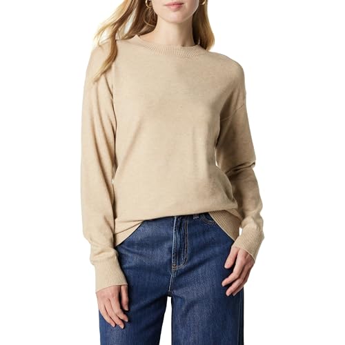 The Drop Lulu Essential Crew Neck Sweater Pullover, Taupe Heather, XXS von The Drop