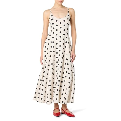 The Drop Luna Scoop Neck Linen Maxi Dress Maxikleid, Whisper White/Black Polka Dot, M von The Drop