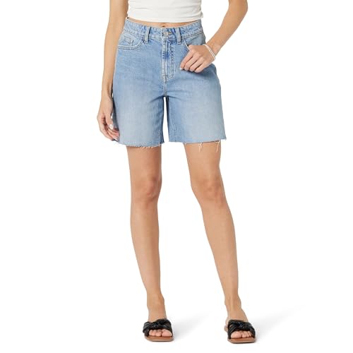 The Drop Mari Long Relaxed Denim Jeans-Shorts, Helles Indigo, 41 von The Drop
