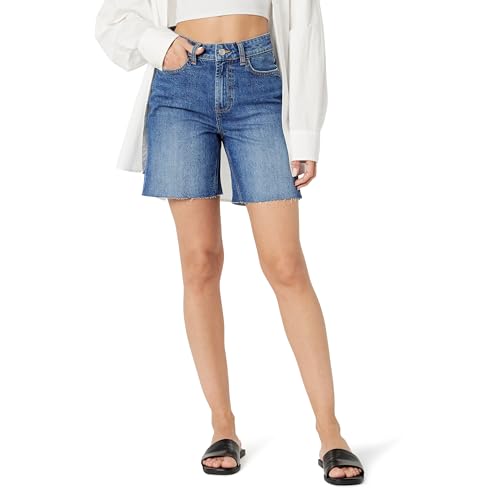The Drop Mari Long Relaxed Denim Jeans-Shorts, Medium Indigo, 62(Markengröße:34) von The Drop