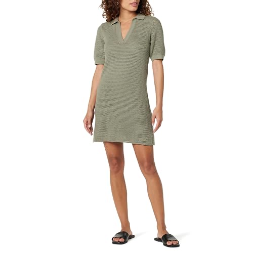 The Drop Melia Collared Crochet Micro Mini Dress Kleider, Vetiver, L von The Drop