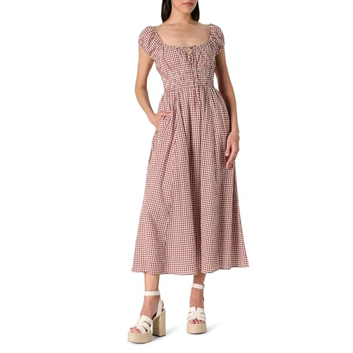 The Drop Melody Cap Sleeve Tie Front Cotton Dress Kleider, Brandy Brown Gingham, XL The Drop Melody Cap Sleeve Tie Front Cotton Dress Kleider, Brandy Brown Gingham, XL von The Drop