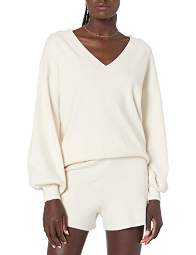 The Drop Damen Mia superweicher Pullover mit V-Ausschnitt und Glockenärmeln, Whisper White, XS von The Drop