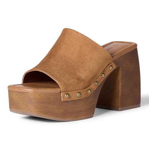 The Drop Millie Platform Open Toe Mule Pantoletten, Cognac Microsuede, 42 EU The Drop Millie Platform Open Toe Mule Pantoletten, Cognac Microsuede, 42 EU von The Drop
