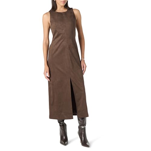 The Drop Mina Faux Suede Maxi Dress with Front Slit Detail Maxikleid, Hot Fudge, L von The Drop